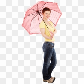 Girl Standing With Umbrella, HD Png Download - umbrella png