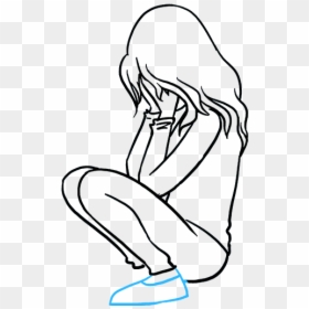 Outline Of A Girl Crying, HD Png Download - woman outline png