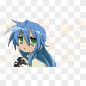Cute Anime Girl With Blue Hair And Green Eyes, HD Png Download - konata png