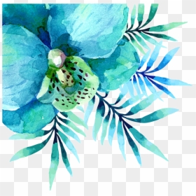 Teal Watercolor Flowers Png, Transparent Png - watercolor plant png