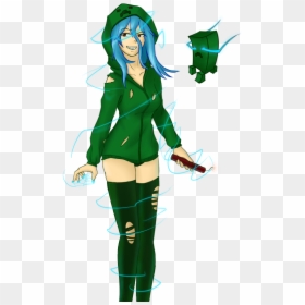 Female Minecraft Anime Girl Creeper, HD Png Download - super saiyan lightning png