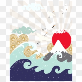 Japanese Wave And Mountain Drawing, HD Png Download - japanese rising sun png