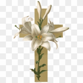 Easter Lilies With Cross, HD Png Download - flower cross png